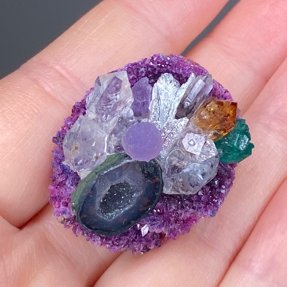 Adjustable Raw Crystal Statement Ring • Luxury Natural Druzy Chunky Stone Ring - Picture 5 of 13